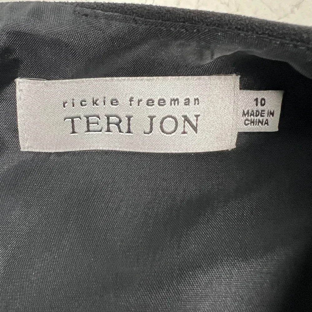 Teri Jon‎ Rickie Freeman Dress Womens 10 Black Sleeveless Ruffle Silk Cocktail